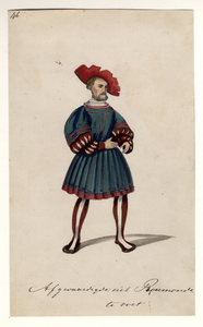 32726 Afbeelding van een kostuumontwerp van de domproost van Keulen, Frederik, graaf van Beichlingen, figurant in de ...